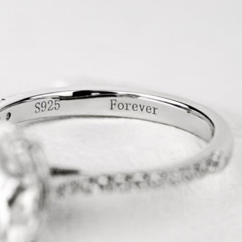 Sterling silver ring with S925 and Forever engraving, moissanite stone, fine jewelry