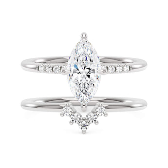 Marquise Cut Moissanite Engagement Ring and Curved Band Set
