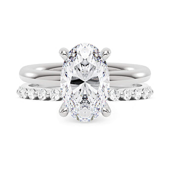 Oval Cut Moissanite Ring and Half Eternity Band Wedding Ring Set