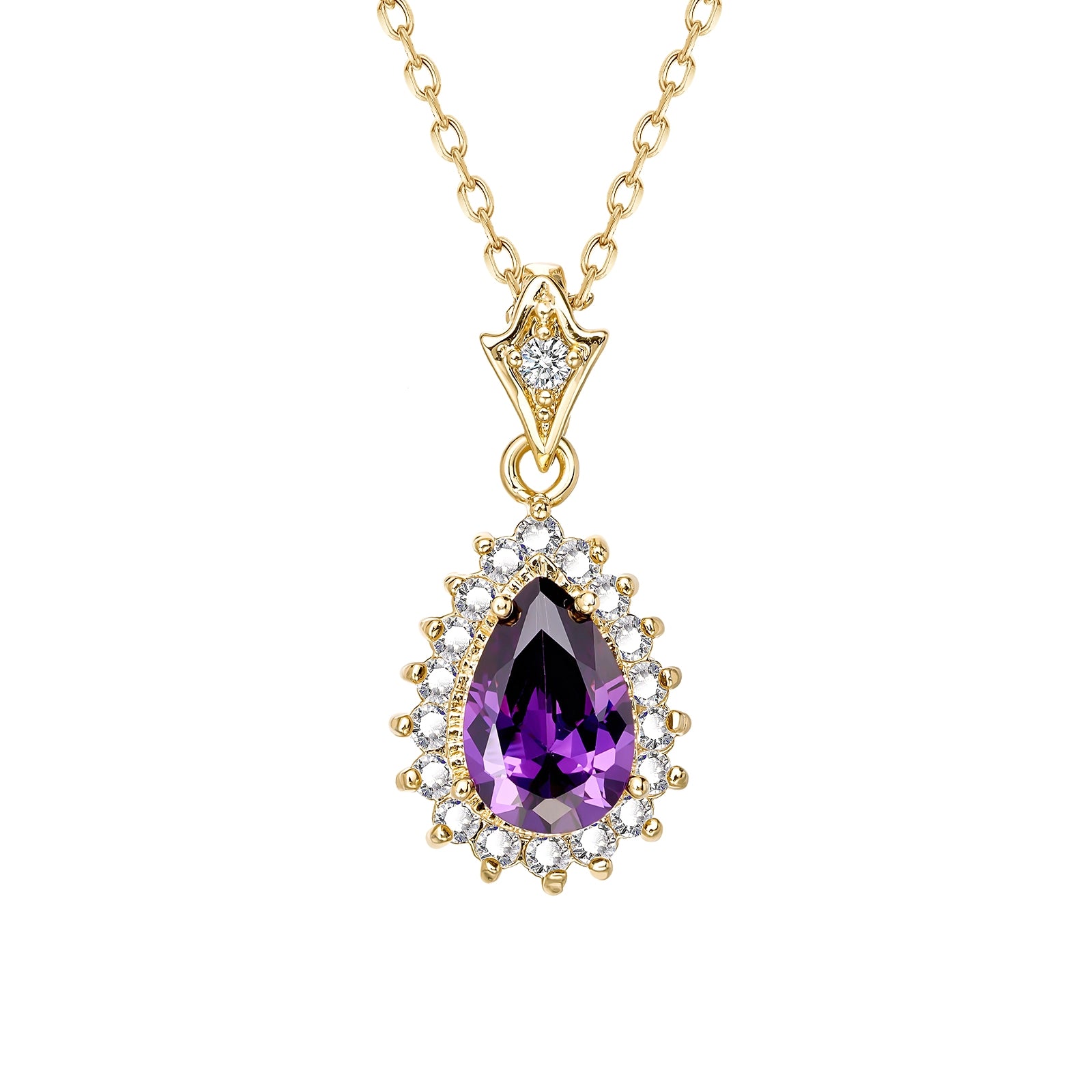 Amethyst Pear With Halo Style Pendant Necklace