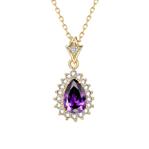 Amethyst Pear With Halo Style Pendant Necklace