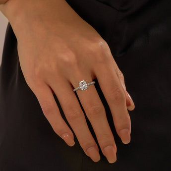 2 Carat Emerald Hidden Halo Moissanite Ring with Pavé Band