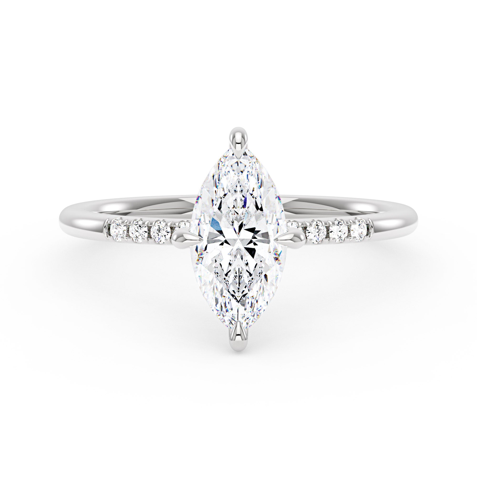 2 Carat Marquise Moissanite Engagement Ring with Pave Band (Celebrity Inspired)