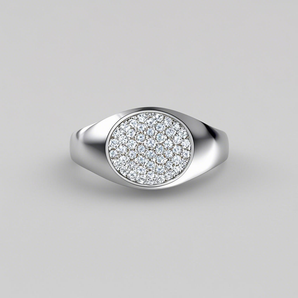 Scattered Diamonds Oval Signet Ring