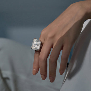 35 Carat Radiant Moissanite Ring with Pave Band in 14K Gold