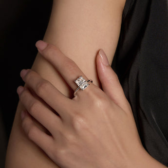 4 Carat Radiant Moissanite Solitaire Ring with Hidden Halo