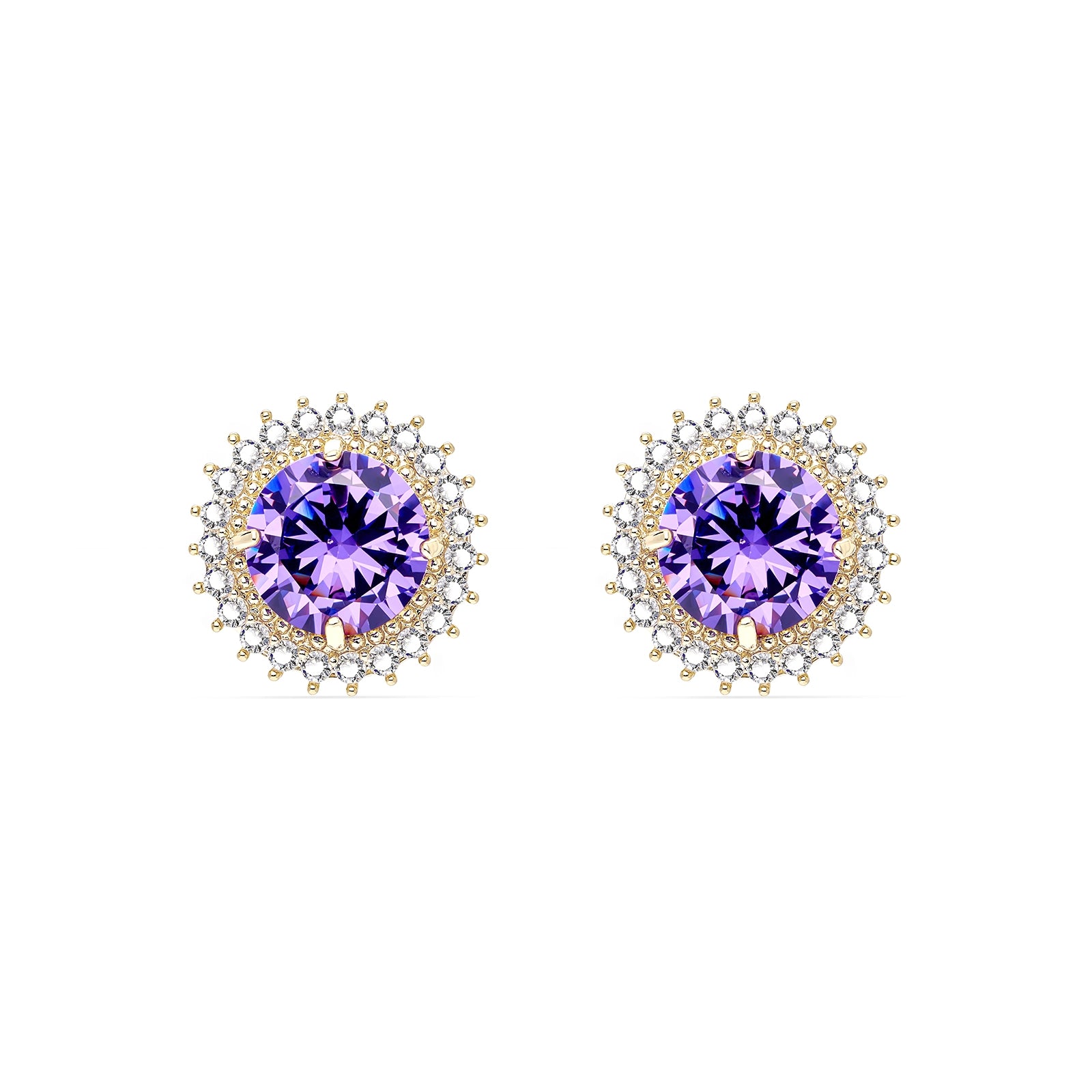 Arc Round Cut With Halo Lavender Amethyst Earings Studs