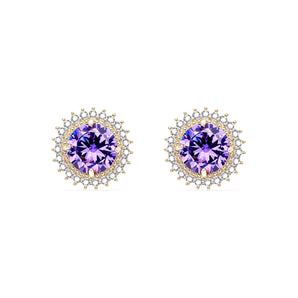 Arc Round Cut With Halo Lavender Amethyst Earings Studs