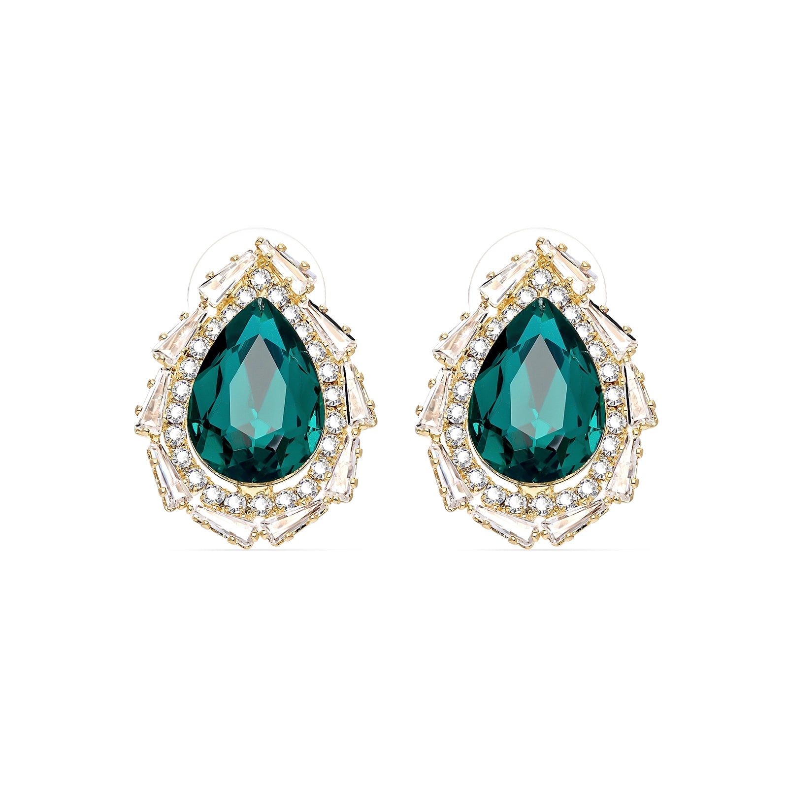 Arc Pear Cut With Halo Dark Emerald Earings Studs