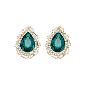 Arc Pear Cut With Halo Dark Emerald Earings Studs