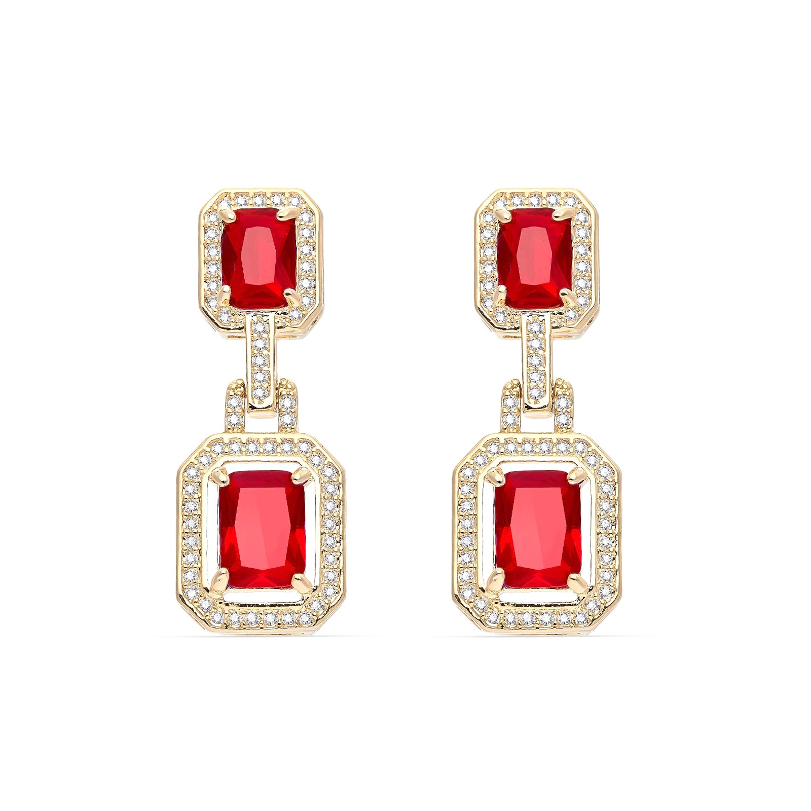 Emerald With Halo Style Ruby Drop Earings