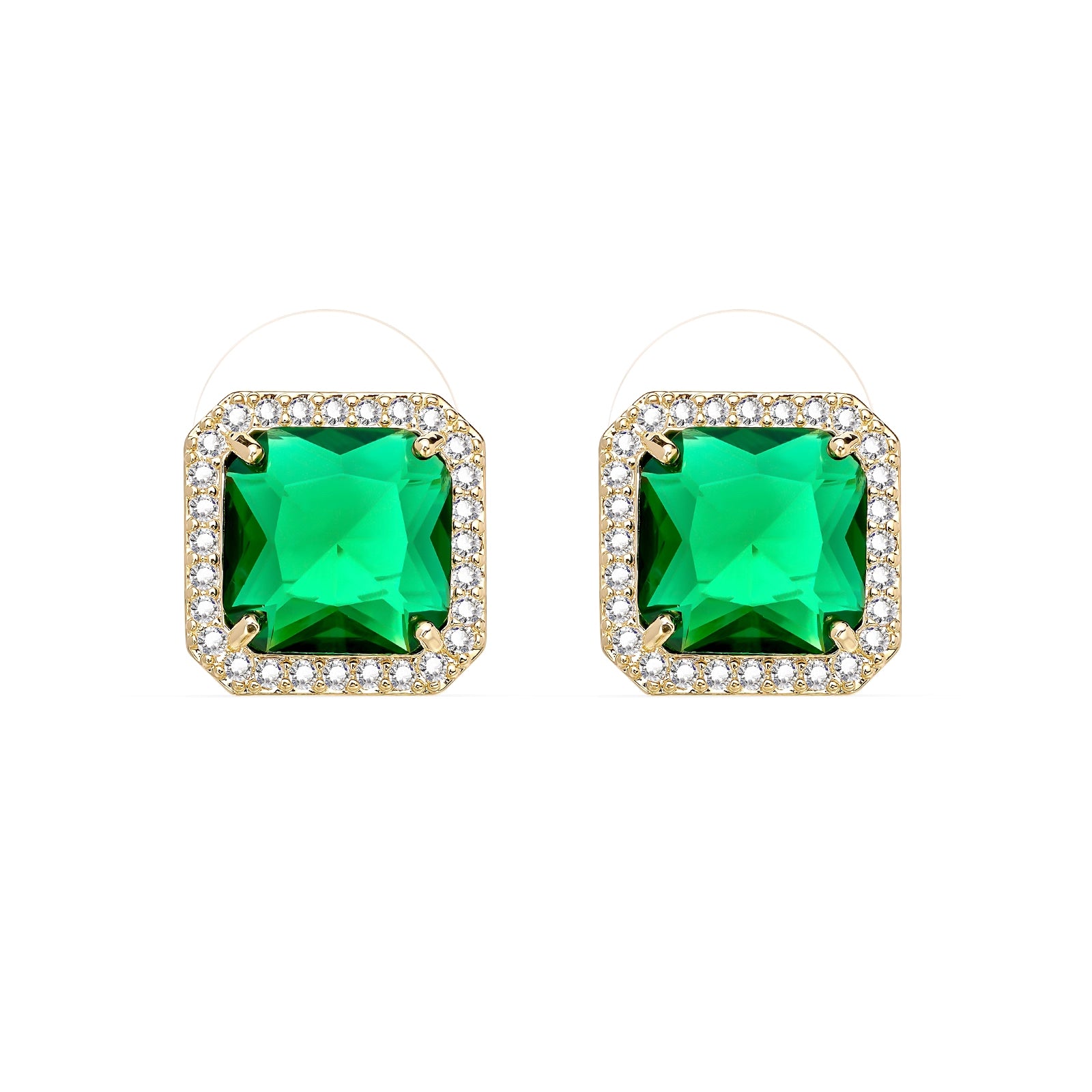 Classic Emerald With Halo Style Earings Studs