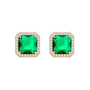 Classic Emerald With Halo Style Earings Studs