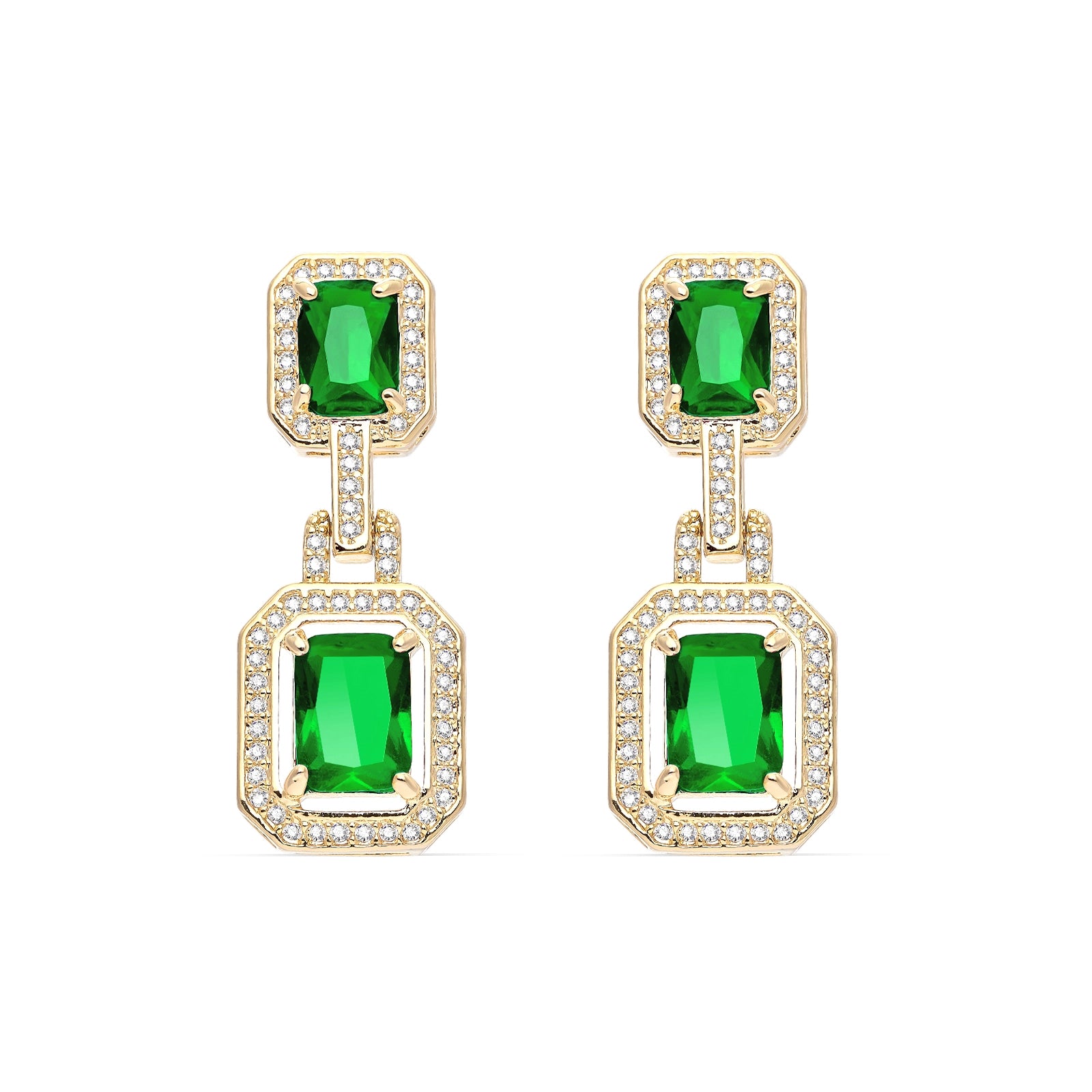 Emerald With Halo Style Drop Earings