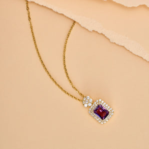 Classic Radiant Cut With Halo Style Amethyst Pendant Necklace