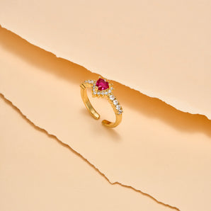 Arc Heart Cut With Halo And Pave Style Pink Adjustable Ring