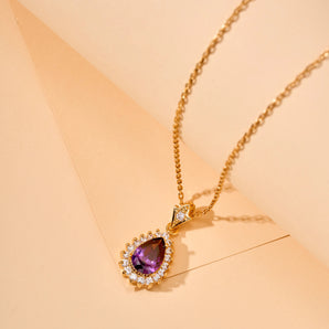 Amethyst Pear With Halo Style Pendant Necklace