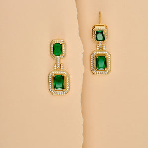 Emerald With Halo Style Drop Earings