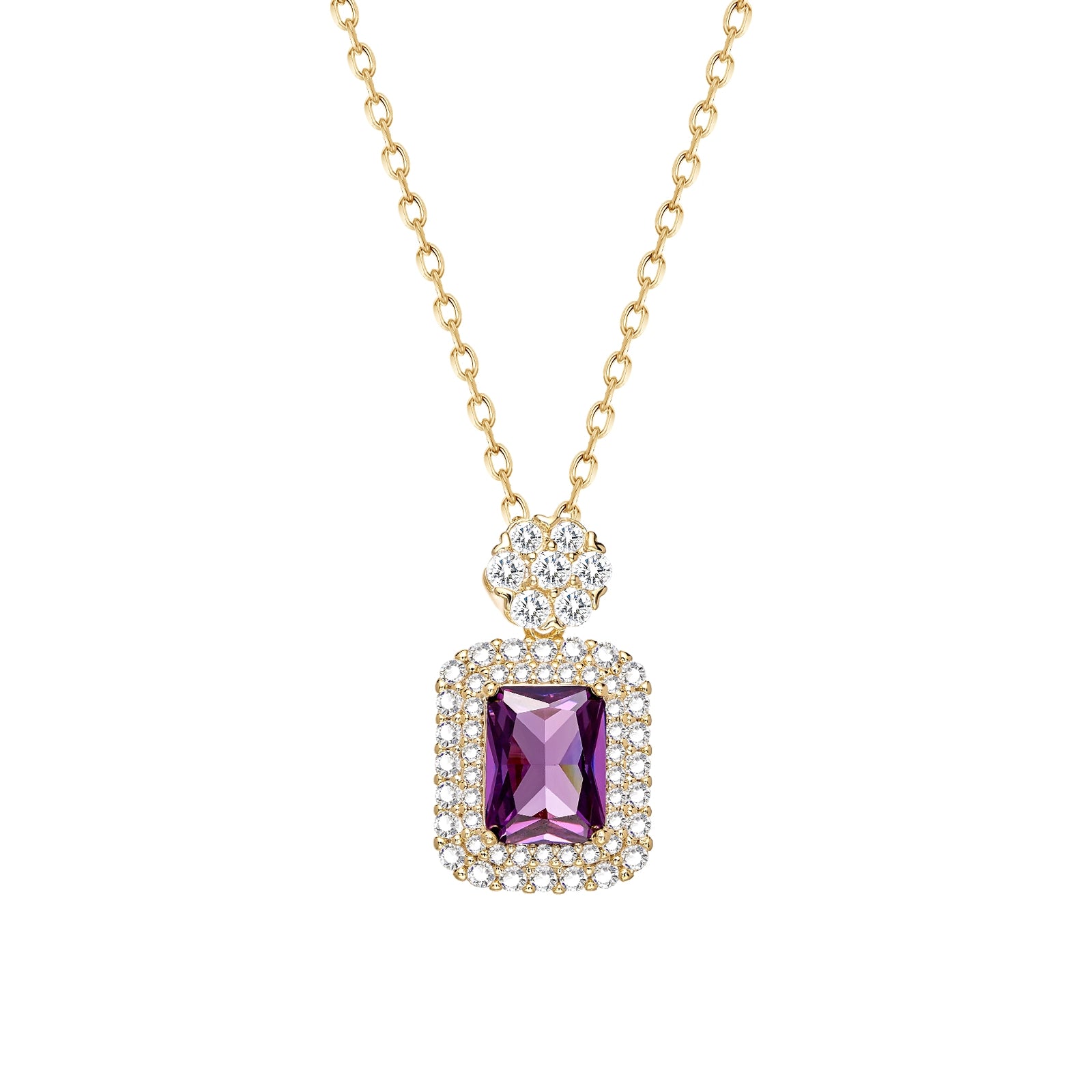 Classic Radiant Cut With Halo Style Amethyst Pendant Necklace