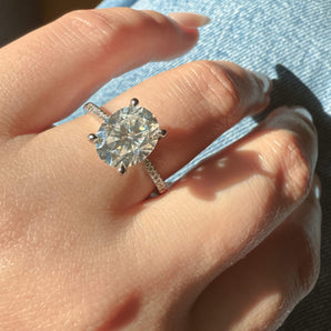 3 Carat Oval Cut Moissanite Ring with Pavé Band