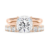 Elongated Cushion Moissanite Solitaire Ring and Full Eternity Band Bridal Set