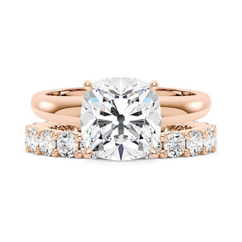 Elongated Cushion Moissanite Solitaire Ring and Full Eternity Band Bridal Set