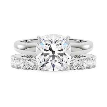 Elongated Cushion Moissanite Solitaire Ring and Full Eternity Band Bridal Set