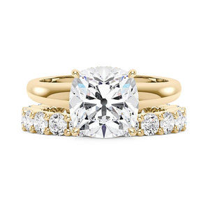 Elongated Cushion Moissanite Solitaire Ring and Full Eternity Band Bridal Set
