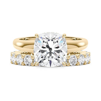 Elongated Cushion Moissanite Solitaire Ring and Full Eternity Band Bridal Set