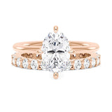 Elongated Oval Cut Moissanite Engagement Ring and Pavé Wedding Band Set