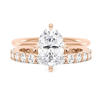 Elongated Oval Cut Moissanite Engagement Ring and Pavé Wedding Band Set