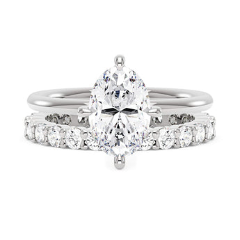 Elongated Oval Cut Moissanite Engagement Ring and Pavé Wedding Band Set