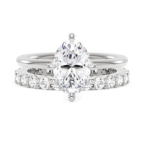 Elongated Oval Cut Moissanite Engagement Ring and Pavé Wedding Band Set