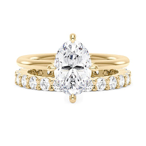 Elongated Oval Cut Moissanite Engagement Ring and Pavé Wedding Band Set