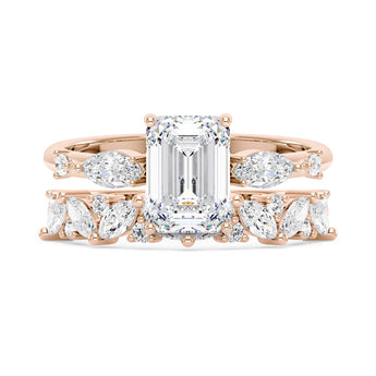 Emerald Cut Moissanite Engagement Ring and Half Eternity Band Set