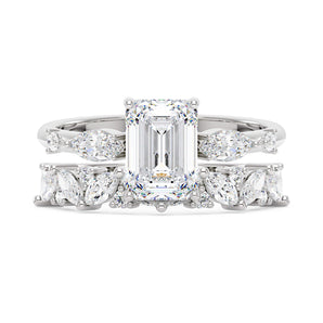 Emerald Cut Moissanite Engagement Ring and Half Eternity Band Set