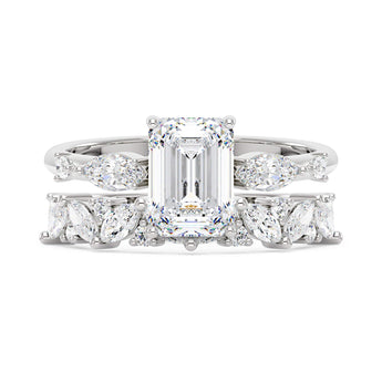 Emerald Cut Moissanite Engagement Ring and Half Eternity Band Set
