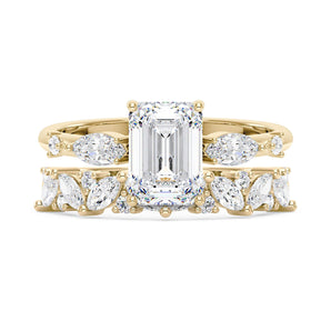 Emerald Cut Moissanite Engagement Ring and Half Eternity Band Set
