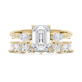 Emerald Cut Moissanite Engagement Ring and Half Eternity Band Set