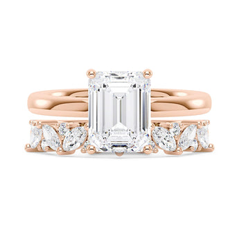 Emerald Cut Moissanite Half Eternity Band Bridal Set