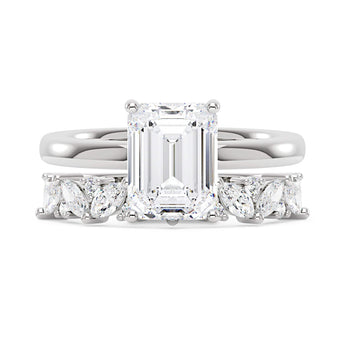 Emerald Cut Moissanite Half Eternity Band Bridal Set