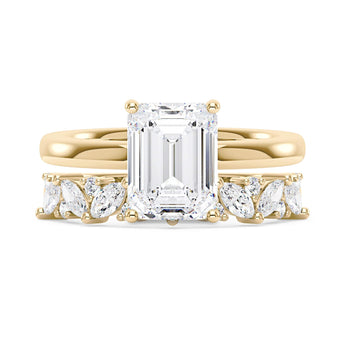 Emerald Cut Moissanite Half Eternity Band Bridal Set