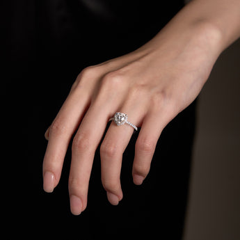 1.5 Carat Heart Moissanite Halo Ring with Pavé Band