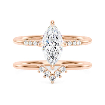 Marquise Cut Moissanite Engagement Ring and Curved Band Set