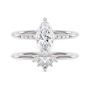 Marquise Cut Moissanite Engagement Ring and Curved Band Set