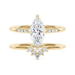 Marquise Cut Moissanite Engagement Ring and Curved Band Set