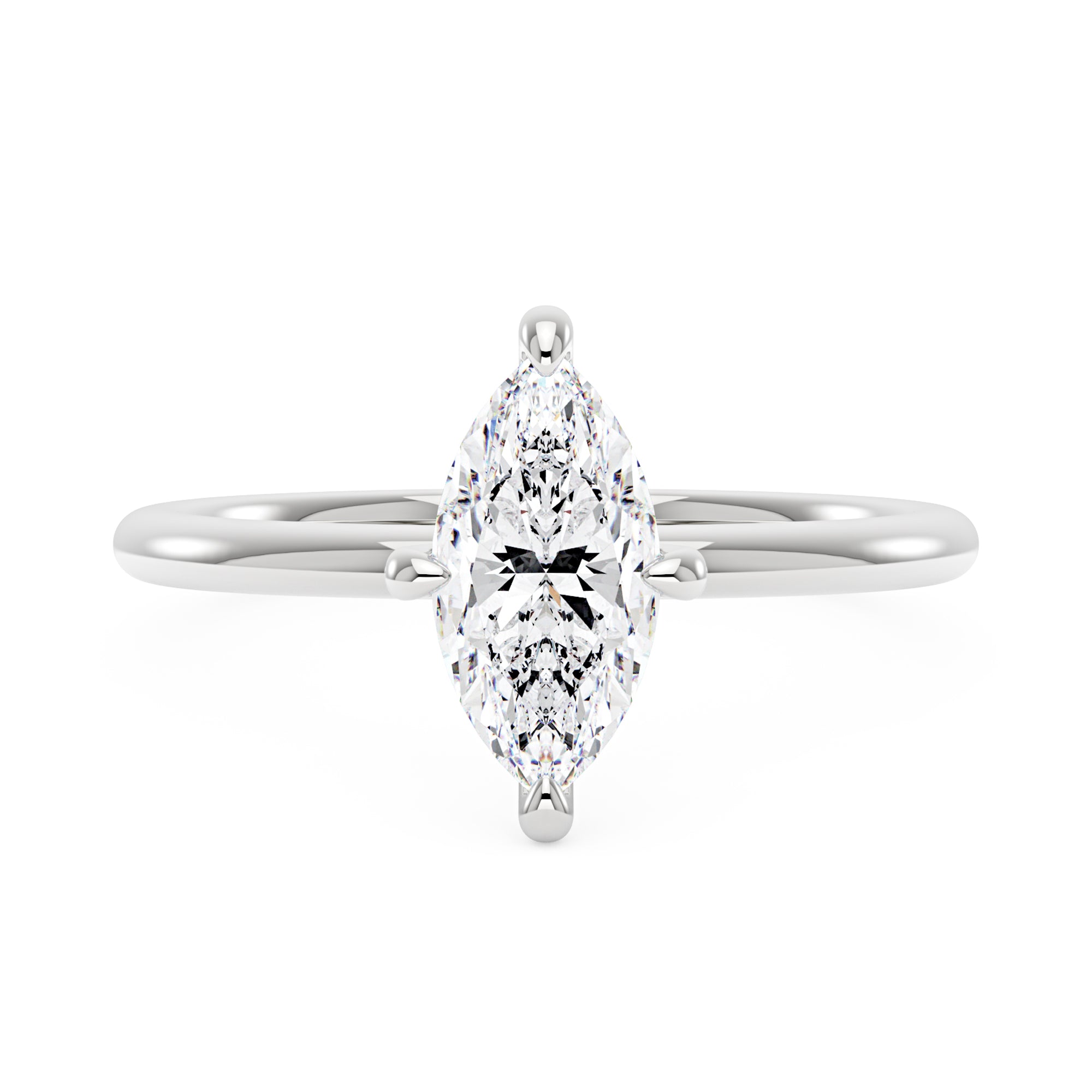 2 Carat Marquise Shaped Moissanite Solitaire Ring with Hidden Halo