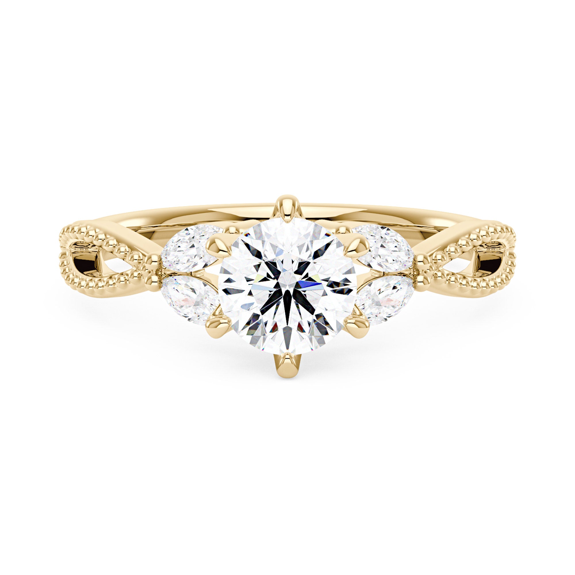 1 Carat Nature Inspired Split Shank Round Moissanite Ring