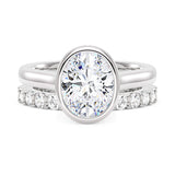 Oval Bezel Engagement Ring And Pave Eternity Wedding Band Set
