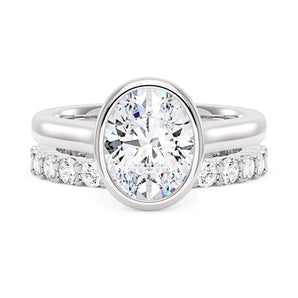 Oval Bezel Engagement Ring And Pave Eternity Wedding Band Set